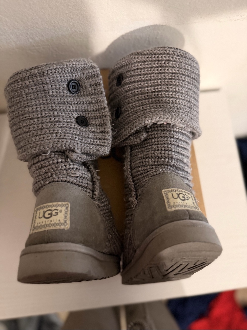 UGG Gray Knit Button-Accent Heeled Boots